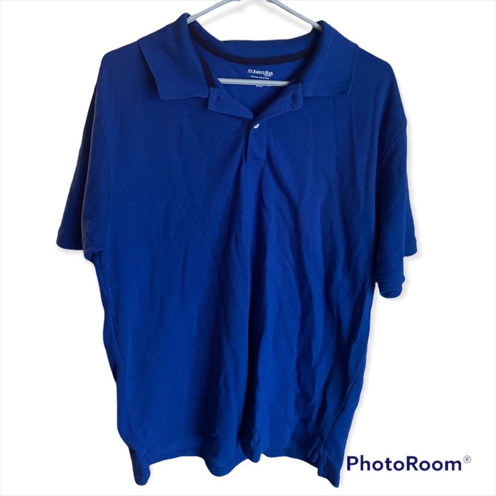 St Johns Bay Heritage Pique Polo Mens L Blue Classic Staple Office-Wear Golf